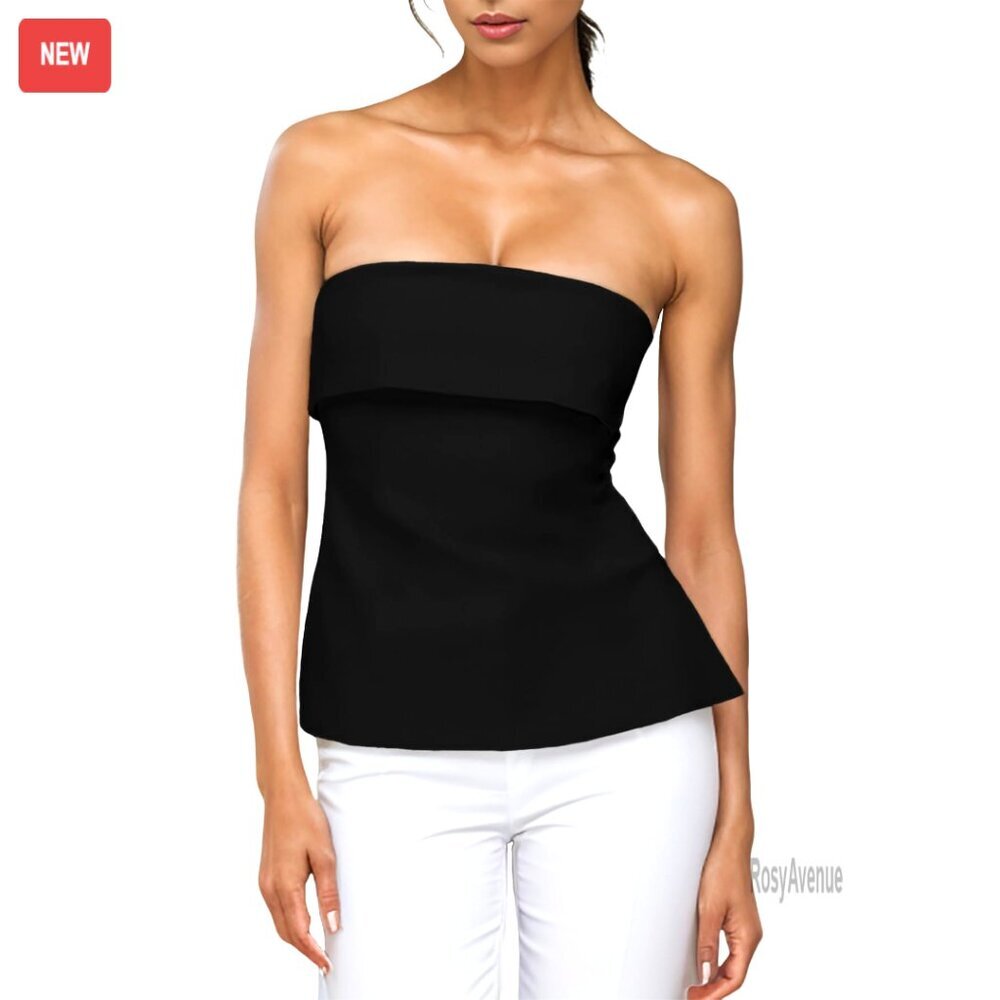 Strapless Tube Top Backless Bandeau Off Shoulder Side Split Summer